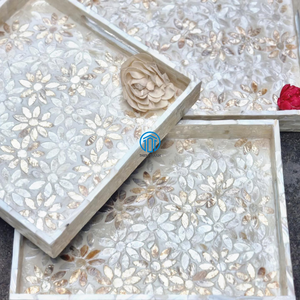 Hot Premium Quality Luxury Floral Mother of Pearl Serving <b>Tray</b> for Food <b>Drink</b> Variety Size for Restaurant Home Hotel Decor - Product Image 5