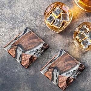 Round Epoxy Resin & Wood <b>Drink</b> <b>Coasters</b>, Stylish Tabletop Stone-Look Decorative Set for Modern Home & Office Use - Product Image 3