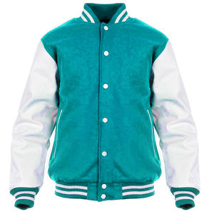 Chaqueta para hombre Varsity Letterman de lana turquesa mangas de cuero blanco chaqueta clásica personalizada CollegeBaseballjacket para hombres - Product Image 1