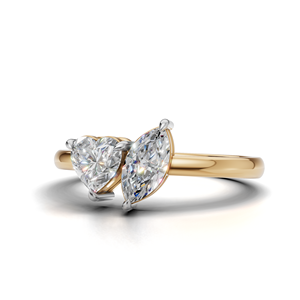 IGI Certified Lab Grown Diamond Toi Et Moi <b>Ring</b> 18K Yellow / White & Rose Gold Marquise & Heart Shape Engagement <b>Ring</b> for Women - Product Image 4