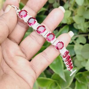 Pink Rubellite Gemstone Charm <b>Bracelet</b> Adjustable Sterling Silver Beaded Boho Jewelry Gift for Women Elegant GIA Certified - Product Image 2