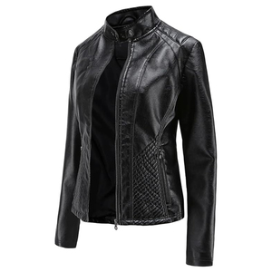 Chaquetas de Cuero Estilo Motociclista para Mujer, de Piel de Oveja Genuina, Impermeables, Transpirables, de Color Sólido, con Logotipo Personalizado, Venta Caliente - Product Image 4