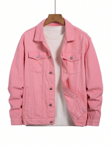 Vestes en jean surdimensionnées roses pour hommes avec personnalisation complète Veste en jean pour hommes de style sport personnalisé pour vêtements de plein air - Product Image 1