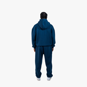 Ensemble survêtement homme oversize 100% coton avec sweat à capuche zippé et pantalon de jogging, impression logo personnalisée en relief, tenue de sport hiver - Product Image 3