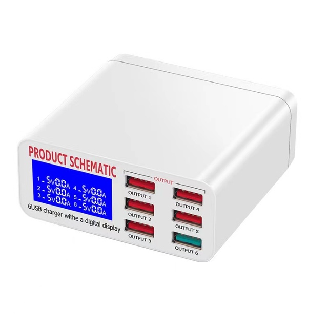 LCD Multi USB Charger Multiple 6-Port USB Phone Charging Station Universal USB HUB Smart Charger
