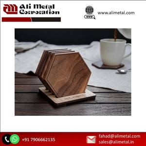 Posavasos clásico ecológico de madera de acacia con soporte Impresión de logotipo personalizado para mesa de centro o colocación de oficina - Product Image 6