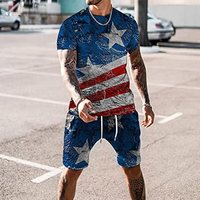 Conjuntos de Camisetas y Pantalones Cortos con Estampado de Bandera Americana para Hombre, Conjuntos Deportivos Casuales para el Día de la Independencia, 100% Algodón Orgánico