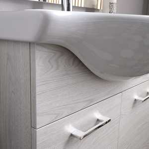 75cm White Oak with Wood Effect <b>Floor</b>-Standing Bathroom Cabinet with <b>Mirror</b> and Ravenna Lamp Bathroom Sets - Product Image 4