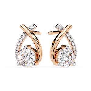 Elegantes Pendientes de Oro de 14K con Halo de Diamantes Cultivados en Laboratorio, Solitario Curvo, Certificado IGI, para Uso Diario y Regalos para Mujer - Product Image 2