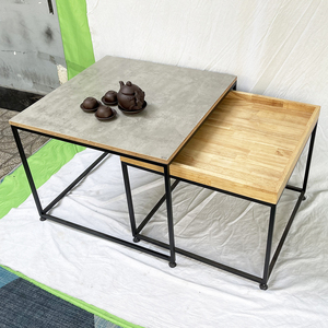 Industrial Style 70x70x54cm Square Double <b>Sofa</b> <b>Table</b> with Nesting Feature Plywood Wood and Iron Frame-Model TT68204 - Product Image 5