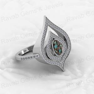 New Arrival Genuine 925 Sterling Silver Women's Wedding Ring Mohave Blue Black <b>Copper</b> Turquoise Gemstone 7x9mm Oval Shape - Product Image 6