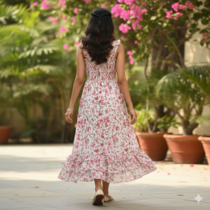 Robe longue d'été décontractée bohème à fleurs pour femme Unity Luxure, col halter, sans manches, viscose écologique - Product Image 3