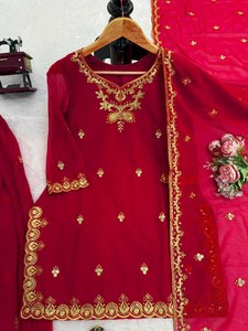 Ensemble de costume Sharara en faux georgette pour femmes avec dupatta, tenue de fête brodée - Product Image 4