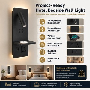 Lampada da Parete per Lettura con Ricarica Wireless e Prese USB-C/USB-A per Camere d'Albergo, Produzione OEM - Product Image 2