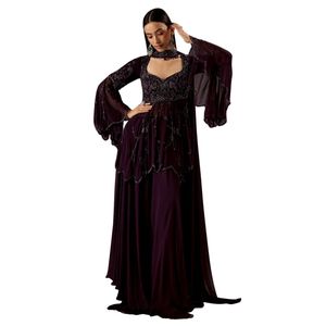 Costume palazo en soie violette avec un design élégant Vente en gros de vêtements ethniques pour femmes Fournisseur d'usine OEM Tenue de fête de mariage personnalisée - Product Image 3