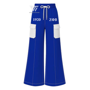 Wholesale Greek Zeta Phi Beta Sorority Clothing Embroidered <b>Wide</b>-<b>Leg</b> <b>Cargo</b> Pants Greek Paraphernalia - Product Image 1