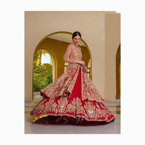 สีส้ม 3 ชิ้นชุดผ้าไหม Lengha Lehenga Choli ที่น่าตื่นตาตื่นใจร้อนขายปากีสถานสุภาพสตรีชุดผลิตภัณฑ์สําหรับขาย - Product Image 3