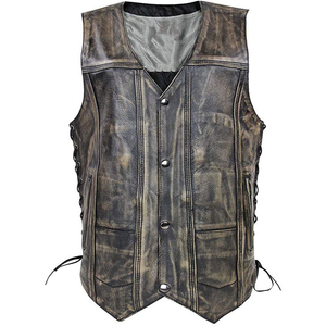 Gilet de moto en cuir véritable vintage pour hommes, gilet en toile confortable, ajustable pour l'hiver, vêtements d'extérieur. - Product Image 1