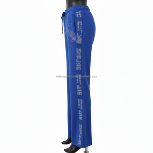 <b>Women</b> Flare <b>Sweat</b> <b>Pant</b> 300 GSM Soft Polyester Royal Blue Rhinestone Pocket Detail Custom Logo Screen Print <b>Women</b> Flare <b>Pants</b> - Product Image 3
