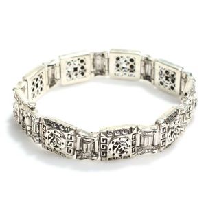 925 Sterling Silver Antique <b>Beaded</b> <b>Bracelet</b> with Greek Pattern Zircon Stones Geometric Number Design Pearl Main Stone for Gift - Product Image 5