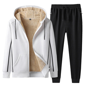 2024 nuevo chándal sólido transpirable de lana de invierno para hombre con capucha, ropa deportiva con cremallera, + Pantalones Sudadera con capucha, conjuntos de Jogger de 2 piezas 8XL - Product Image 3