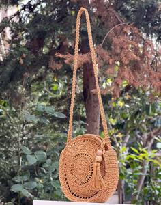 Bolso Redondo de Ganchillo Camel, Bolso Cruzado Boho Color Bronceado, Bolso de Hombro Circular Tejido, Bolso de Verano Hecho a Mano, Bolso de Paja Marrón - Product Image 2
