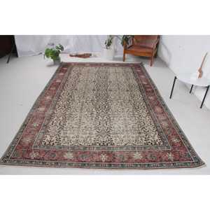 พรมตุรกีวินเทจขนาด 6.1x9.2 ฟุต พรมขนาดใหญ่ พรมขนสัตว์สีแดง - Product Image 1