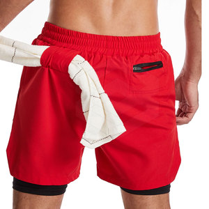 Custom Logo Summer Use Double <b>Layer</b> Athletic Shorts Elastic Waist Shorts Cotton Polyester Made Shorts - Product Image 5