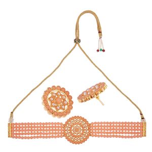 Joyería india, Gargantilla con cuentas de perlas de múltiples capas, collar, pendientes, fabricación de joyas, color melocotón - Product Image 5