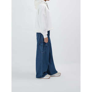 Pantalon Cargo en Denim Respirant Coupe Décontractée Mi-Haute Mélange Coton Toile 320g Lavage Moyen Conception Personnalisée Marque Privée Fournisseur OEM ODM - Product Image 3