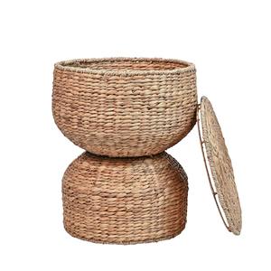 Handwoven Hyacinth Storage Accent Table With Lid Handmade Storage <b>Basket</b> Wholesale eco-friendly Made in Vietnam - Product Image 1