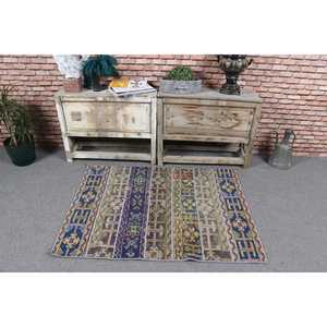 Petit tapis turc vintage 3,1x4,2 pieds, tapis en laine marocain bleu violet - Product Image 2