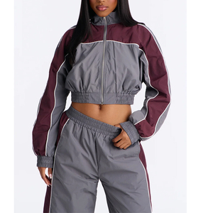 Custom High Quality Color Block Polyester Nylon <b>Zip</b> <b>up</b> Running Windbreaker Tracksuit Set for Women - Product Image 6