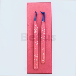 Pincettes d'extension de cils en acier inoxydable avec revêtement en gel Pointes en fibre polie anticorrosive Prise en main durable pour tous les types de pointes - Product Image 3