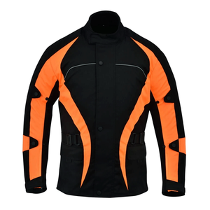 Men's Cordura Waterproof Windproof CE Armoured Printed Textile Winter Motorcycle Jacket Black & Orange - Product Image 1
