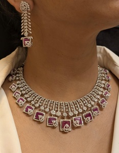 Thiết kế thanh lịch bạc kết thúc đồ trang sức cô dâu thiết lập RUBY màu hồng đá <span class=keywords><strong>Cubic</strong></span> Zirconia dân tộc Nhẫn engagement kỷ niệm của phụ nữ - Product Image 3