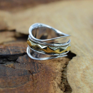 <b>Two</b> Tone Spinner <b>Ring</b> 925 Sterling Silver Meditation Hammered Band Handmade Unisex Fashion Jewelry Daily Wear Gift - Product Image 2