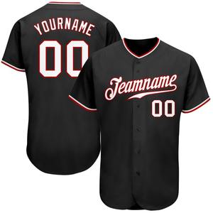 Maillot de baseball authentique noir blanc-rouge personnalisé - Product Image 1