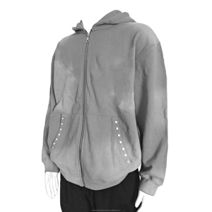 OEM Y2k Streetwear Custom Acid Washed Pullover Hoodie para hombres Vintage Rhinestone Solid Quarter Zip Boxy Plain Dyed Hoodies - Product Image 2