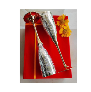 Elegant Stainless Steel Wine <b>Glass</b> Home Party Drinking Hammered Design Brass Stem Designer Crafts Excellent - Product Image 2