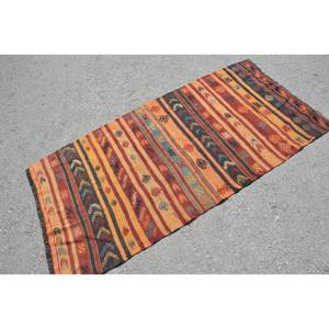 Vintage 3x5 pies naranja negro Kilim alfombra tejido plano lana yute látex respaldo Patchwork patrón para adolescentes rectángulo pasillo diseño - Product Image 2