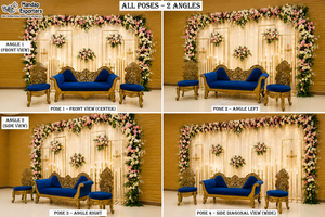 Conjunto de Sofás de Terciopelo Azul de Primera Calidad para Decoración de Escenarios Walima, Estilo Maharaja, Conjunto de Asientos para Recepción de Novios, Sofá Italiano con Sillas - Product Image 4