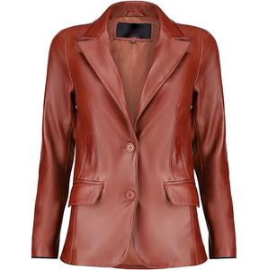 เสื้อเบลเซอร์หนังสีน้ำตาลสำหรับผู้หญิงเสื้อคลุมลำลองหนังแท้แขนยาวสีโลโก้ตามสั่ง - Product Image 6