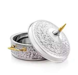 Plat de service rond en acier inoxydable gravé, personnalisable, avec fond en cuivre, écologique, chauffe-plat, plat de service pour mariage - Product Image 1