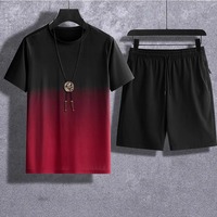 Personalizado para hombres 2025 nuevo Hong Kong viento gradiente verano fino suelto traje deportivo de secado rápido para hombres traje de dos piezas fresco