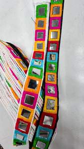 Bordure de bordure en dentelle brodée multi-miroirs en fil ethnique indien pour les offres de robes pour femmes en gros - Product Image 5