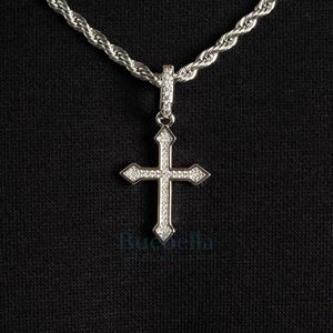Pass Diamond Tester 925 plata esterlina chapado en oro blanco VVS Moissanite diamante hombres collares Moissanite Cruz colgante - Product Image 1