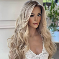 Peluca de Seda en Oferta: Peluca Médica de Encaje Frontal sin Pegamento con Parte Superior de Seda, Color Rubio Ceniza Degradado, Peluca Judía para Mujer