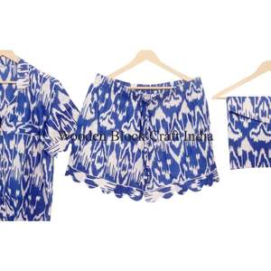 Conjunto de Pijama Kangura de Algodón Puro Hecho a Mano en India, Estampado a Mano, Estilo Vintage, Ropa de Dormir Corta para Otoño, Verano y Primavera - Product Image 3