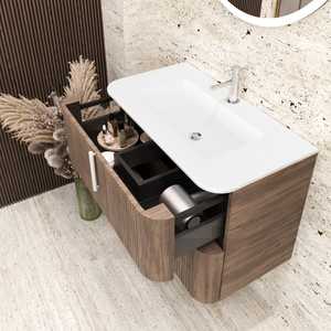 Mueble de Baño Colgante de Pared con Revestimiento Acanalado Havana de 80 cm, Juego de Baño Color Tabaco de 80 cm - Product Image 2